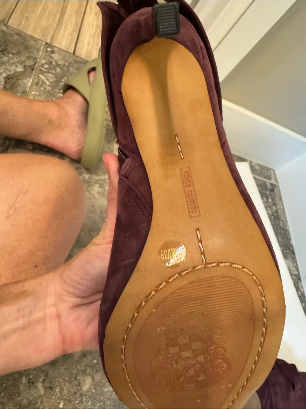 Vince Camuto Amesha Open-Toe Suede Maroon Women’s Ankle Booties with Bow Detail